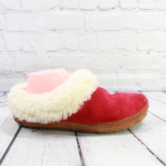 L.L. Bean Shoes - LL BEAN Women’s Squam Lake Red Suede Shearling Wicked Good Slippers Size 9 M